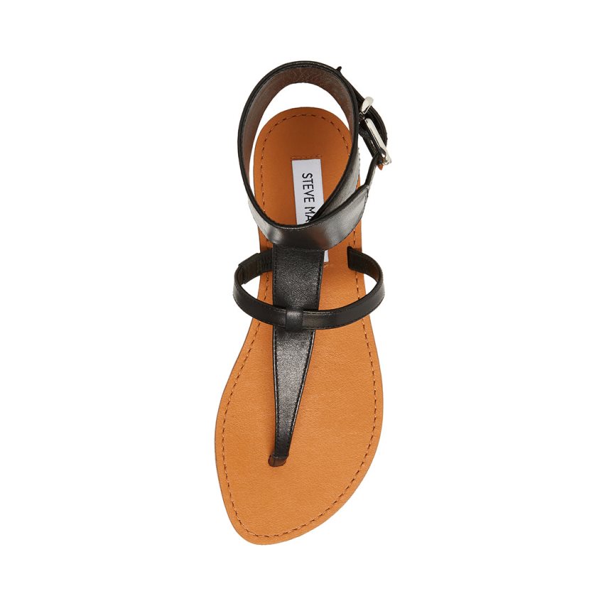 Sandalias Planas Steve Madden Rico Cuero Mujer Negras | ES QF68S3